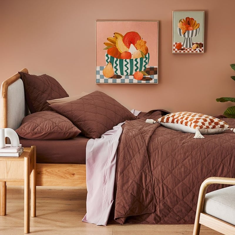 Stonewashed Cotton Mahogany Quilted Pillowcase