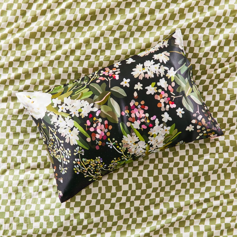 Kimmy Hogan Gathered Midnight Green Pure Silk Printed Pillowcase