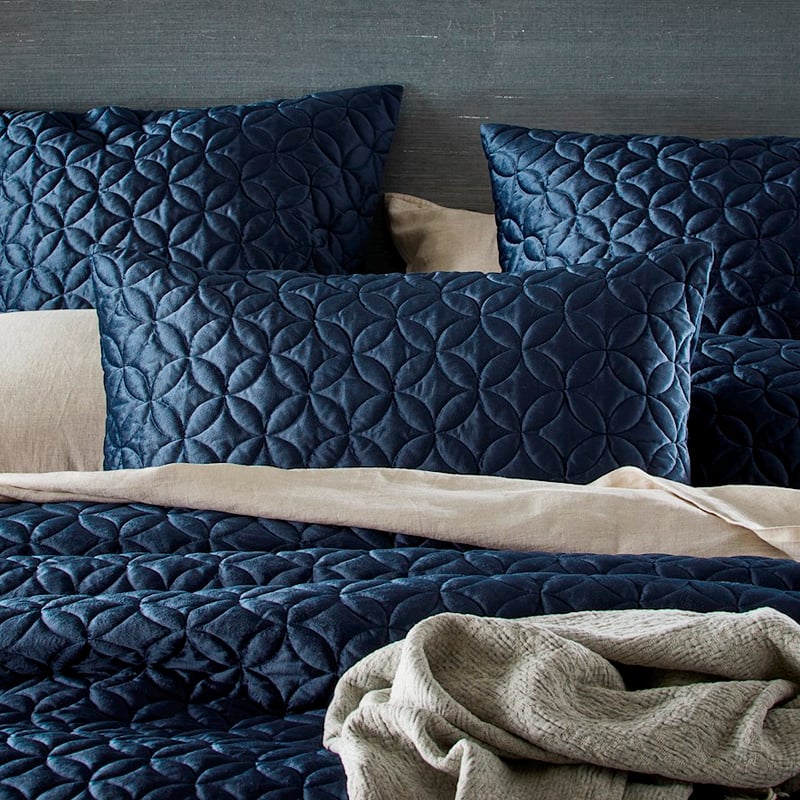 Selma Navy Velvet Quilted Pillowcase