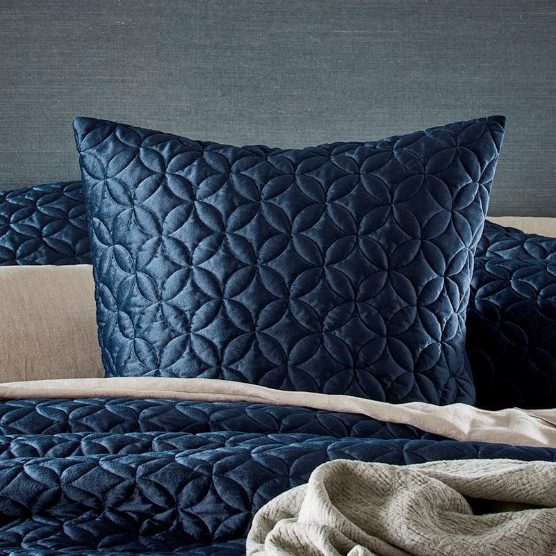 Selma Navy Velvet Quilted Pillowcase