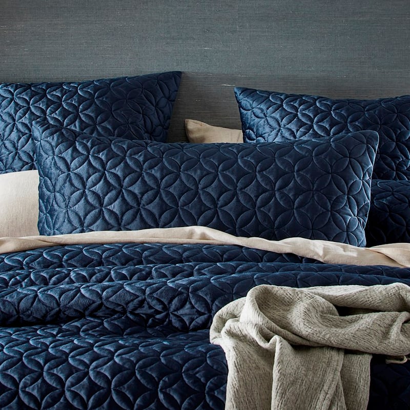 Selma Navy Velvet Quilted Pillowcase