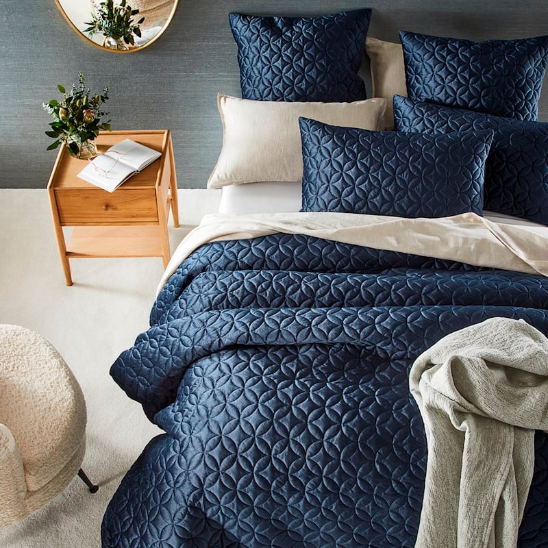 Selma Navy Velvet Quilted Pillowcase