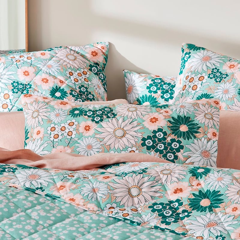 Phoebe Floral Phoebe Floral Green Quilted PillowcasesGreen Quilted Coverlet + Pillowcases