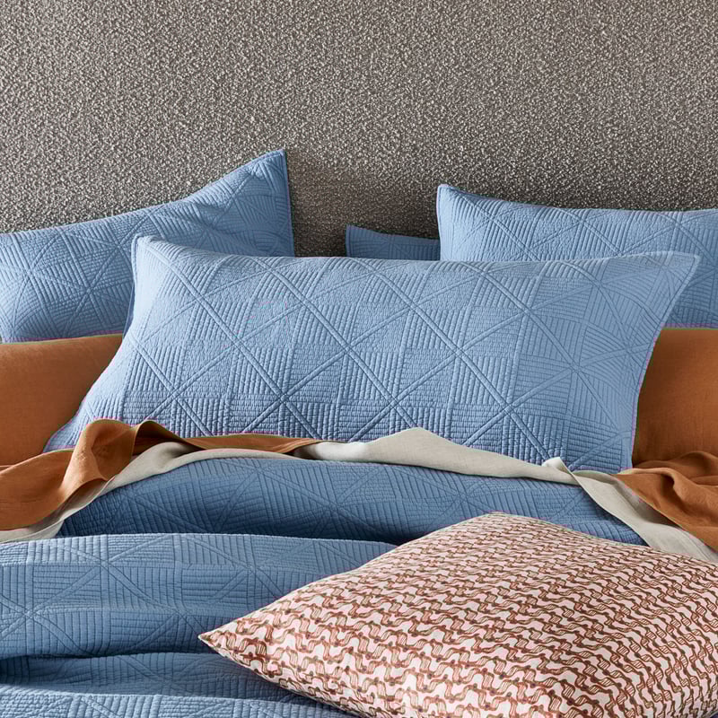 Prism Steel Blue Quilted Quilt Cover + Pillowcases