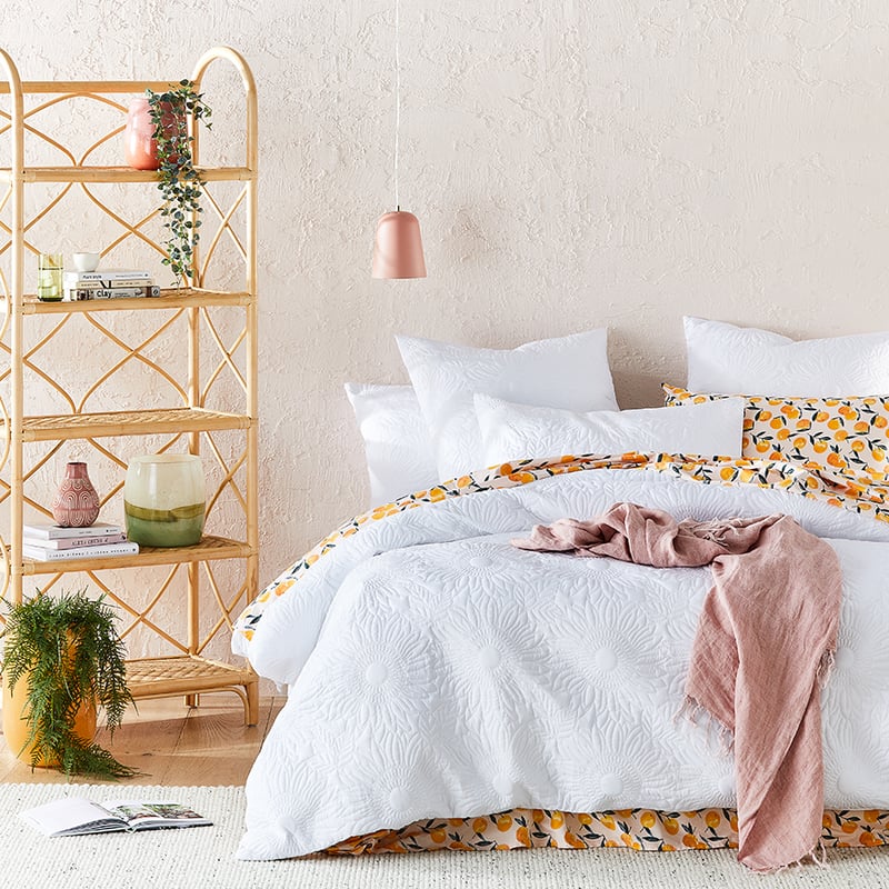 Sunflower Quilted White Quilt Cover + Pillowcases