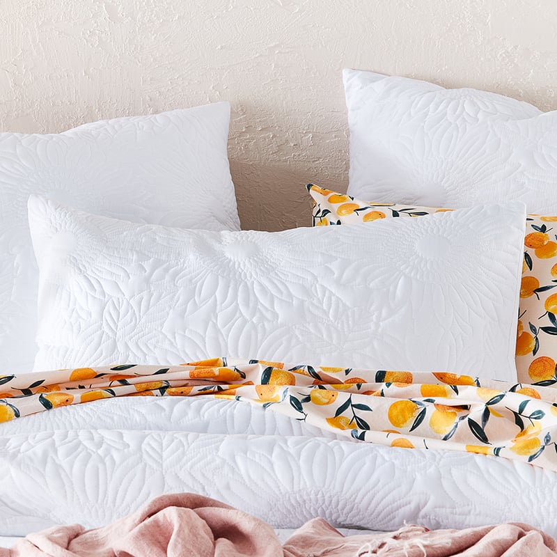 Sunflower Quilted White Quilt Cover + Pillowcases