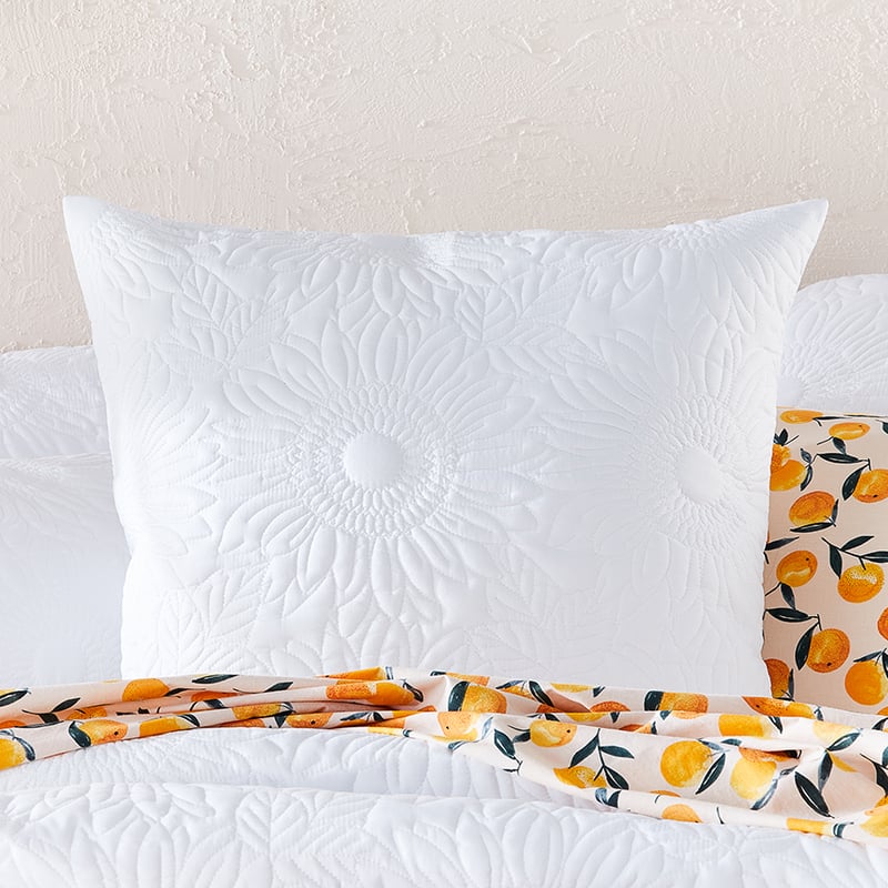 Sunflower Quilted White Quilt Cover + Pillowcases