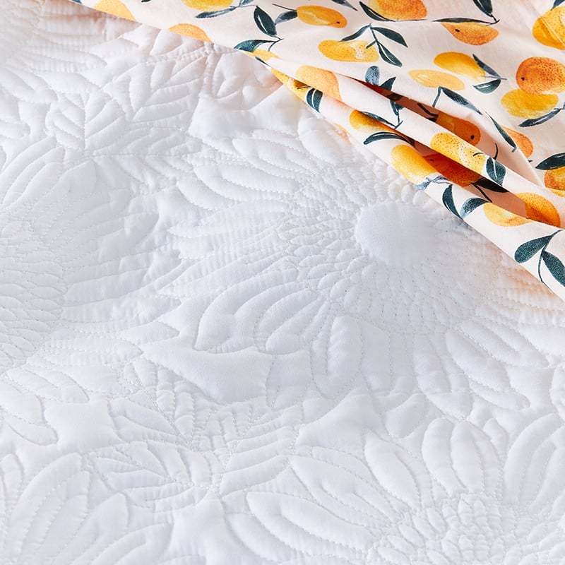 Sunflower Quilted White Quilt Cover + Pillowcases