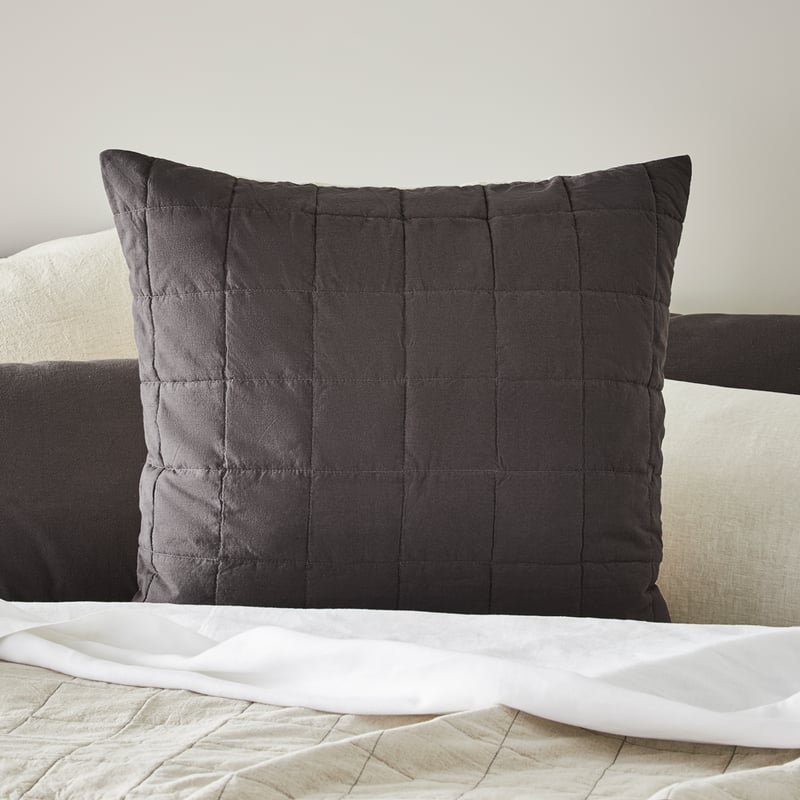 Olsen Linen Cotton Natural & Coal Quilt Cover Set + Pillowcases