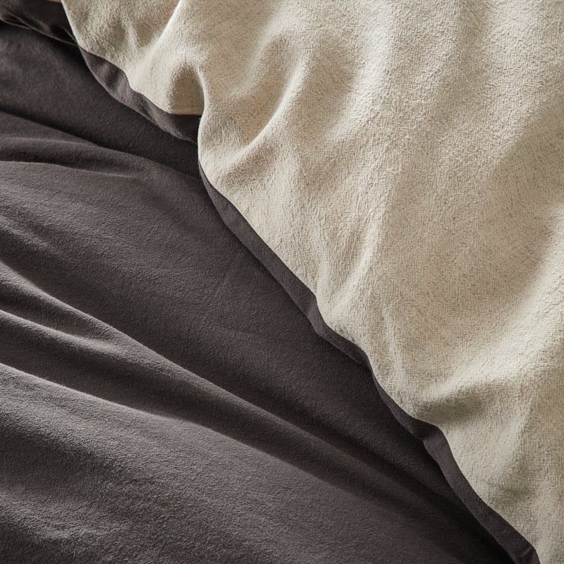 Olsen Linen Cotton Natural & Coal Quilt Cover Set + Pillowcases