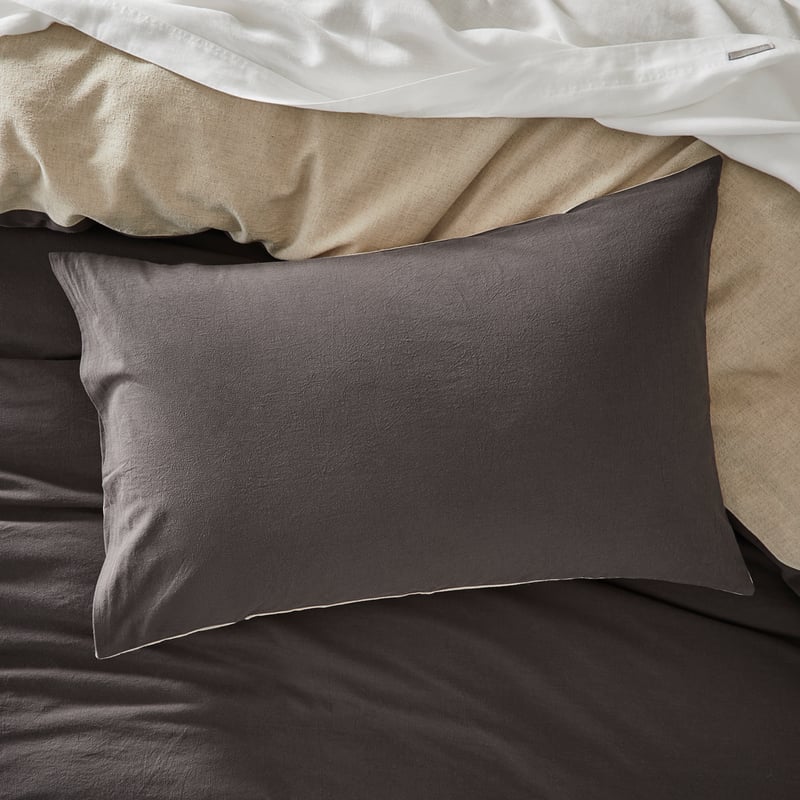 Olsen Linen Cotton Natural & Coal Quilt Cover Set + Pillowcases