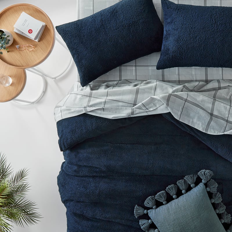 Sherpa Navy Quilt Cover Set + Pillowcases