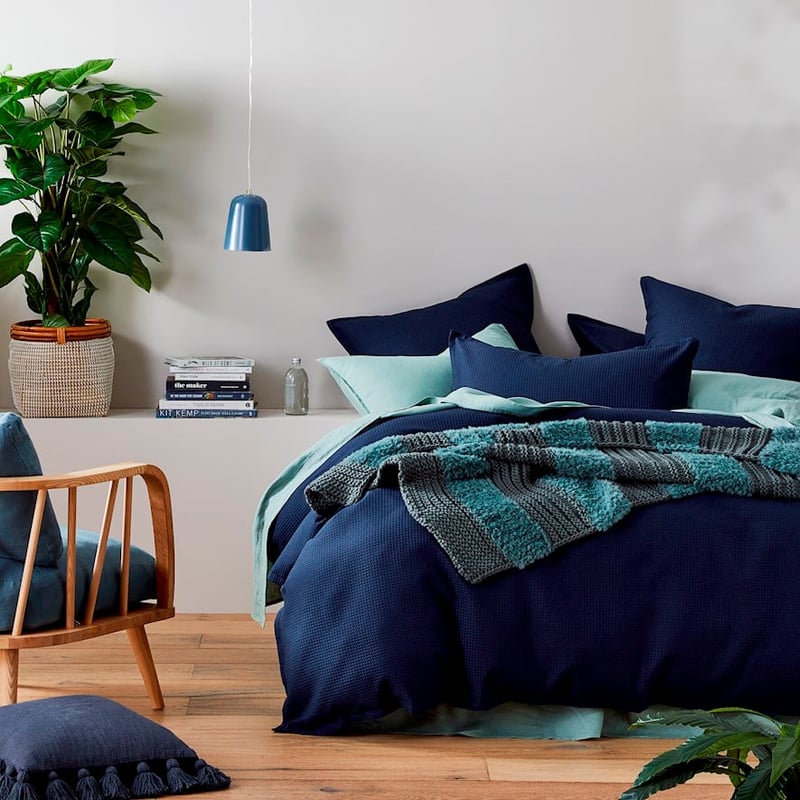 Berlin Navy Waffle Quilt Cover Set + Pillowcases