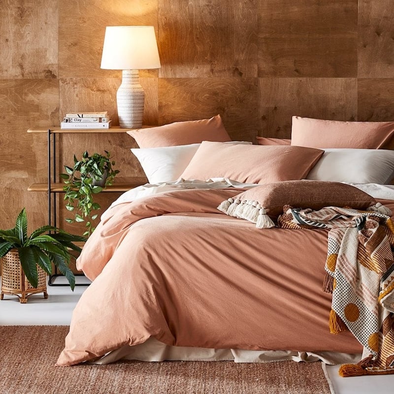 Stonewashed Cotton Coral Sand Quilt Cover + Pillowcases