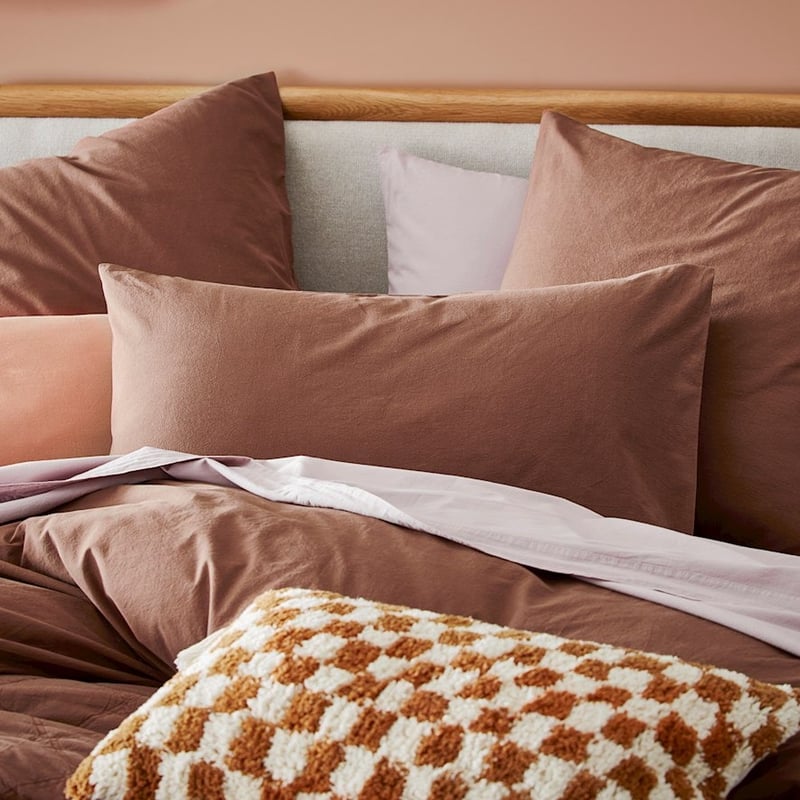 Stonewashed Cotton Mahogany Quilt Cover + Pillowcases