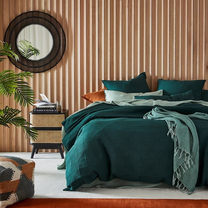 Prism Bottle Green Quilted Quilt Cover + Pillowcases