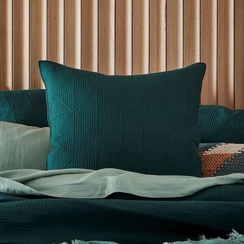 Prism Bottle Green Quilted Quilt Cover + Pillowcases
