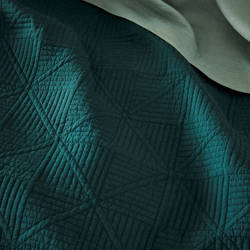 Prism Bottle Green Quilted Quilt Cover + Pillowcases