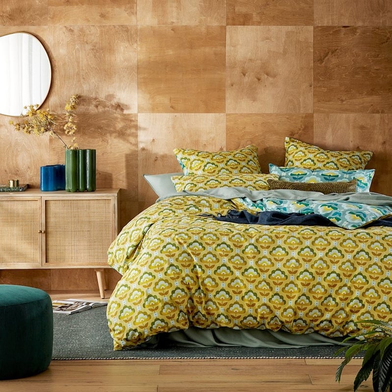 Retro Stems Peacock Quilt Cover Set + Pillowcases