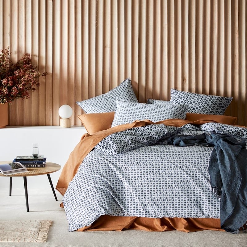 Stonewashed Cotton Sea Blue Floral Quilt Cover Separates