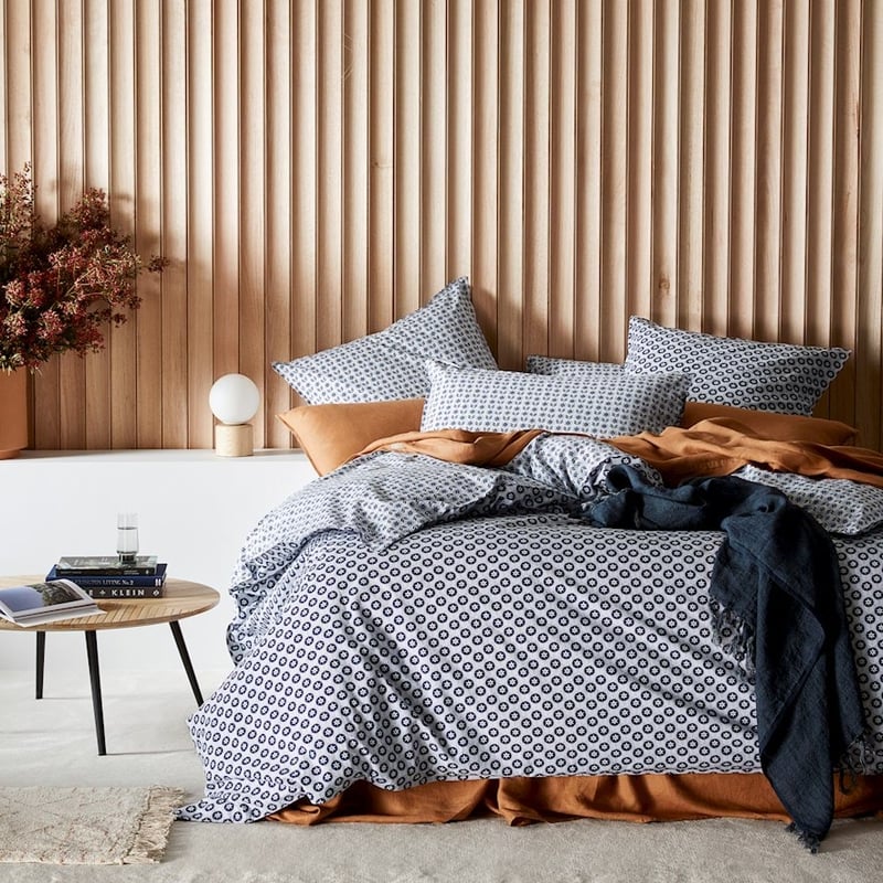 Stonewashed Cotton Sea Blue Floral Quilt Cover Separates