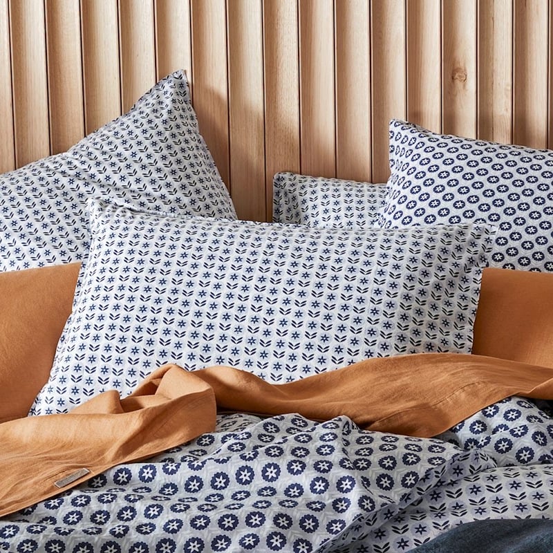 Stonewashed Cotton Sea Blue Floral Quilt Cover Separates