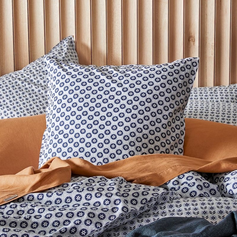 Stonewashed Cotton Sea Blue Floral Quilt Cover Separates