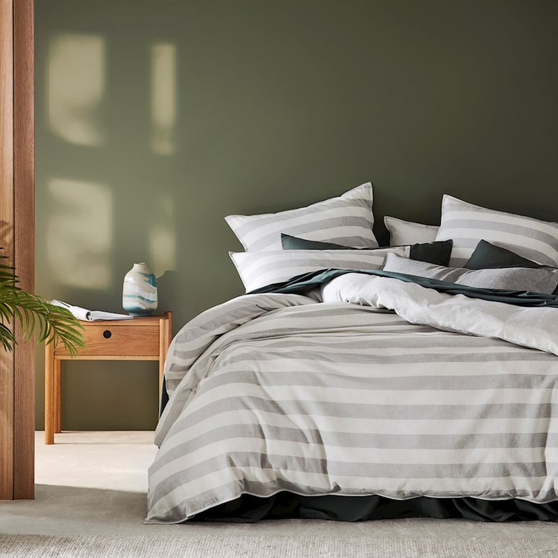 Vintage Washed Linen Cotton Silver Stripe Quilt Cover Set  + Pillowcases