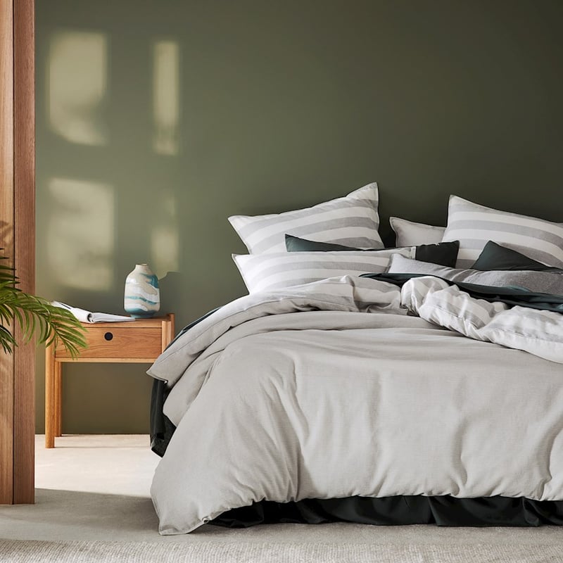 Vintage Washed Linen Cotton Silver Stripe Quilt Cover Set  + Pillowcases