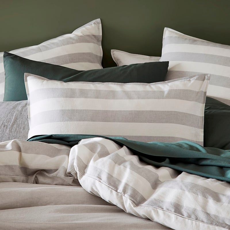 Vintage Washed Linen Cotton Silver Stripe Quilt Cover Set  + Pillowcases