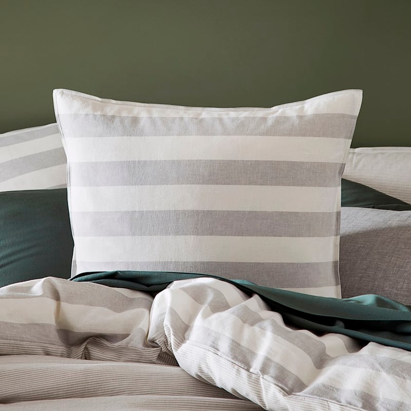 Vintage Washed Linen Cotton Silver Stripe Quilt Cover Set  + Pillowcases