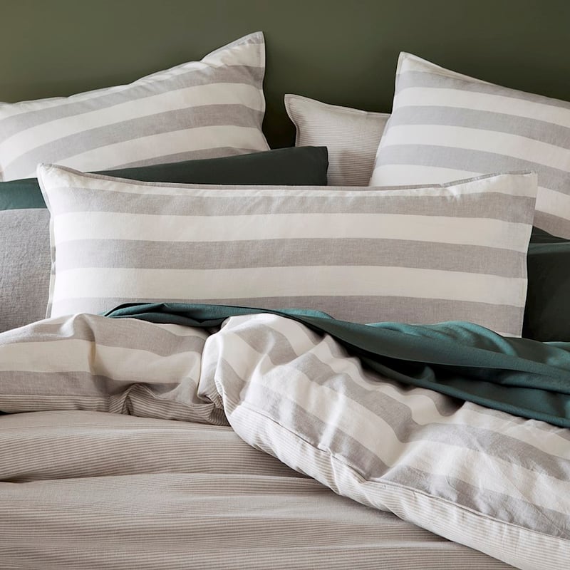 Vintage Washed Linen Cotton Silver Stripe Quilt Cover Set  + Pillowcases