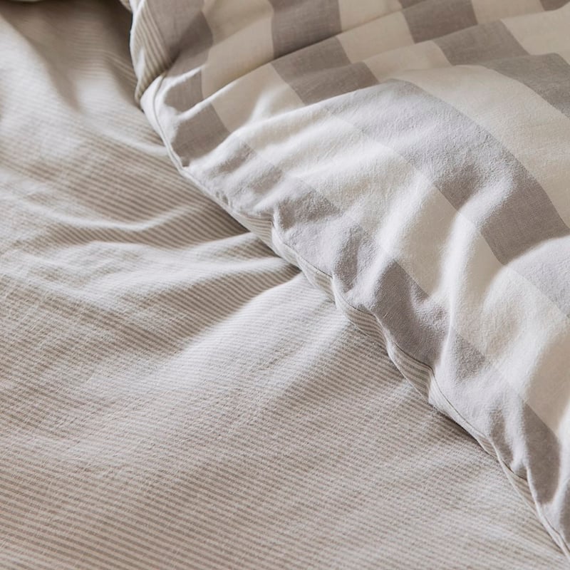 Vintage Washed Linen Cotton Silver Stripe Quilt Cover Set  + Pillowcases