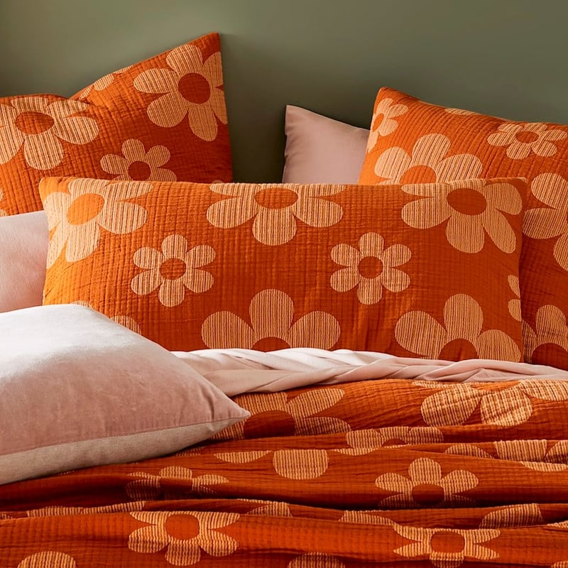 Marigold Burnt Orange Matelasse Quilt Cover + Pillowcases