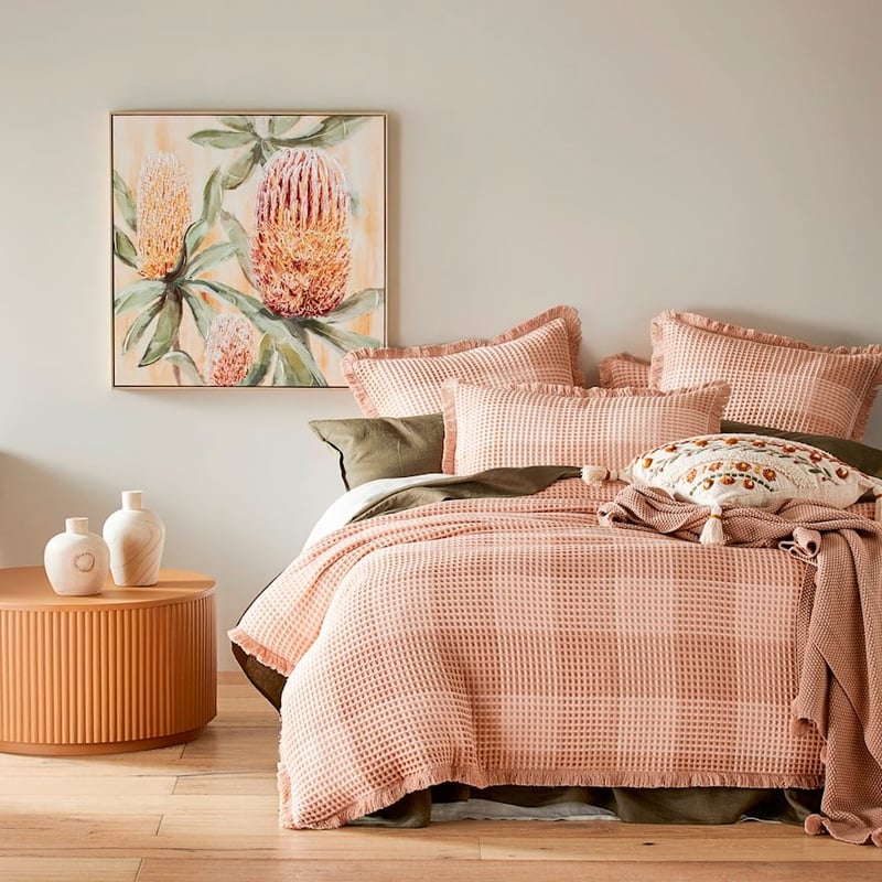 Harlem Waffle Salmon Check Quilt Cover Separates