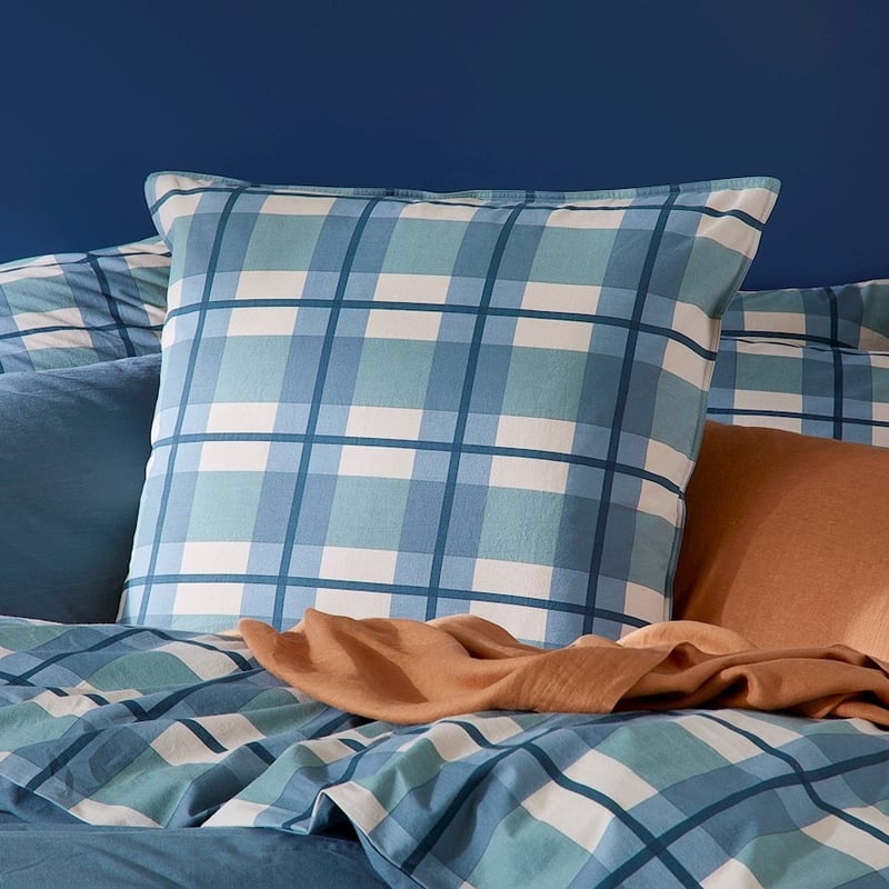 Stonewashed Cotton Printed Ocean Check Quilt Cover + Pillowcases