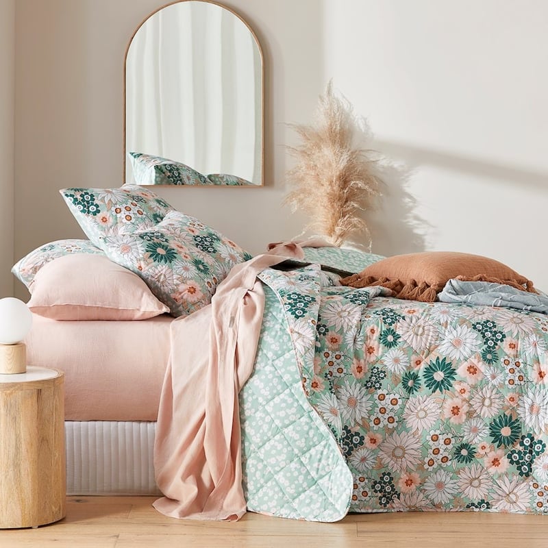 Phoebe Floral Green Quilted Coverlet + Pillowcases