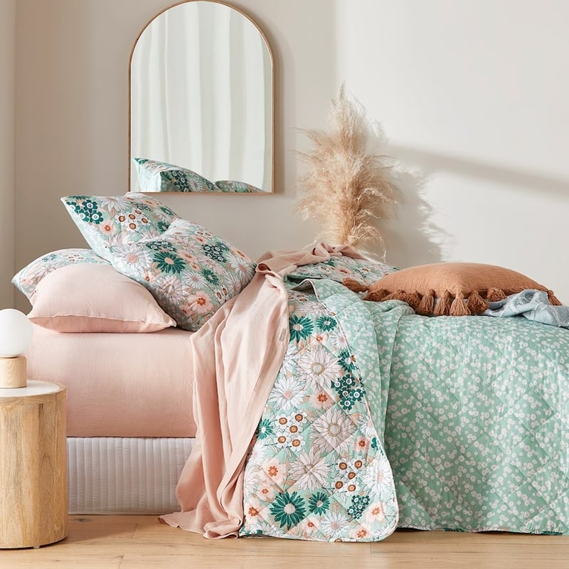 Phoebe Floral Green Quilted Coverlet + Pillowcases