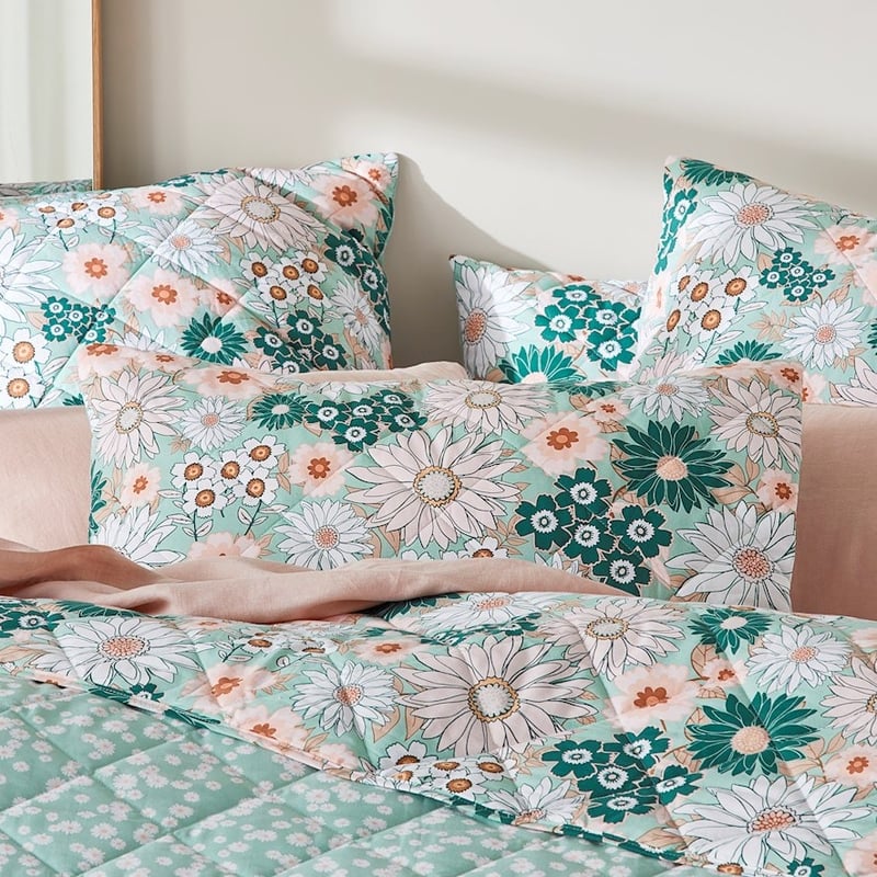Phoebe Floral Green Quilted Coverlet + Pillowcases