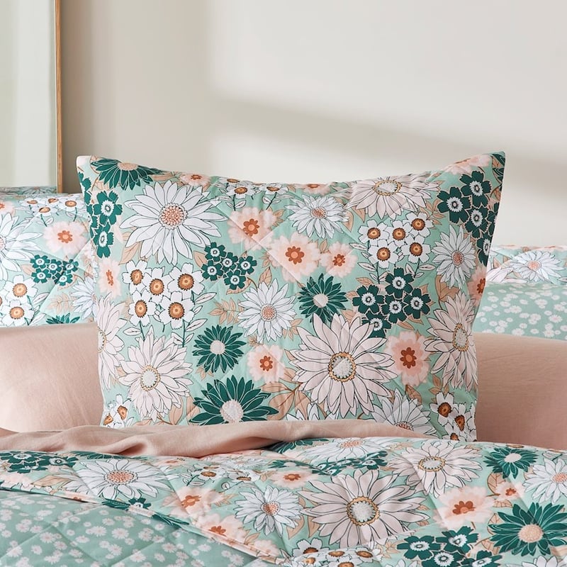 Phoebe Floral Green Quilted Coverlet + Pillowcases