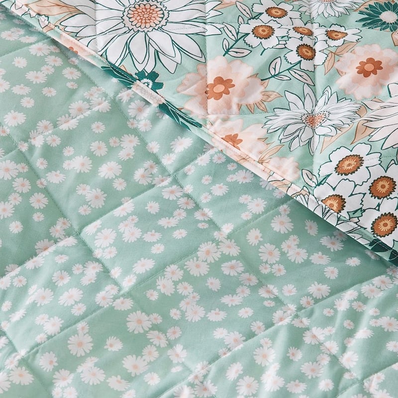 Phoebe Floral Green Quilted Coverlet + Pillowcases