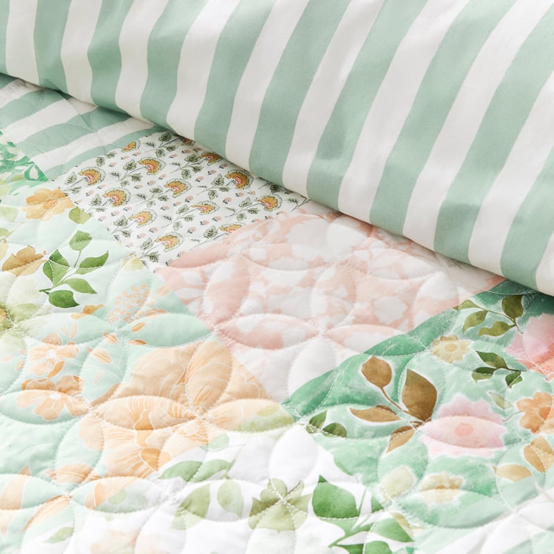 Bella Green Quilted Quilt Cover + Pillowcases