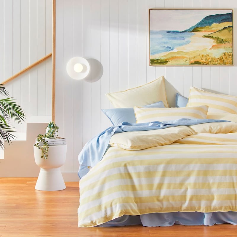 Vintage Washed Linen Cotton Pastel Lemon Quilt Cover Set