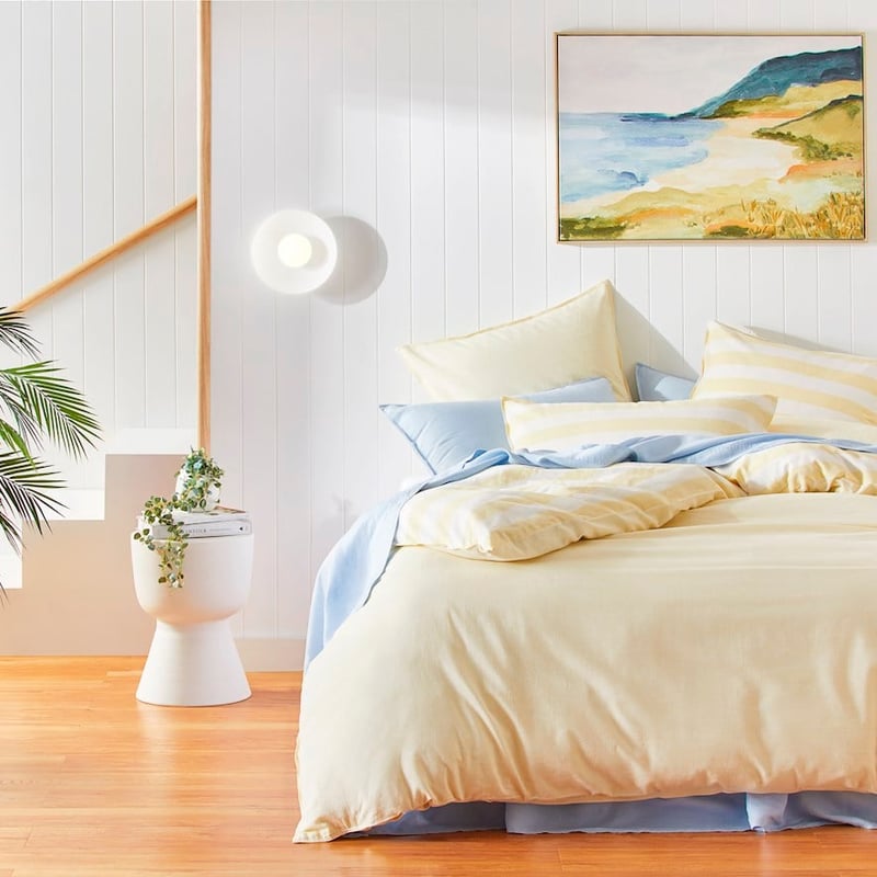 Vintage Washed Linen Cotton Pastel Lemon Quilt Cover Set