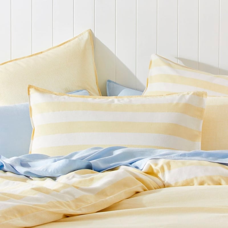 Vintage Washed Linen Cotton Pastel Lemon Quilt Cover Set