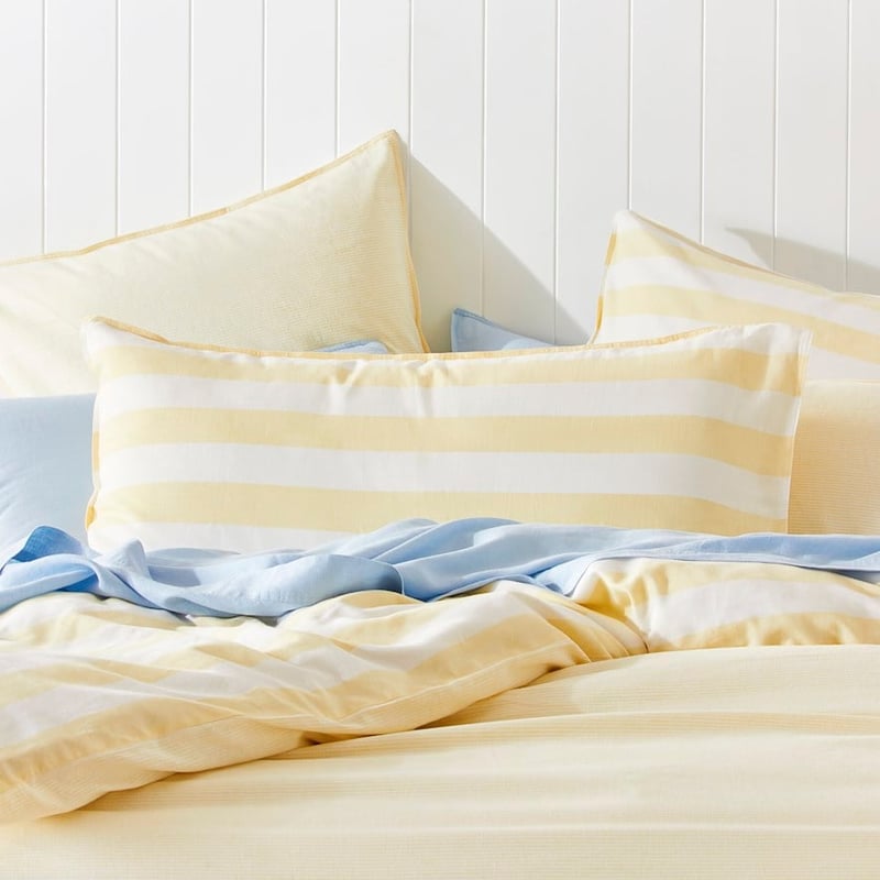 Vintage Washed Linen Cotton Pastel Lemon Quilt Cover Set