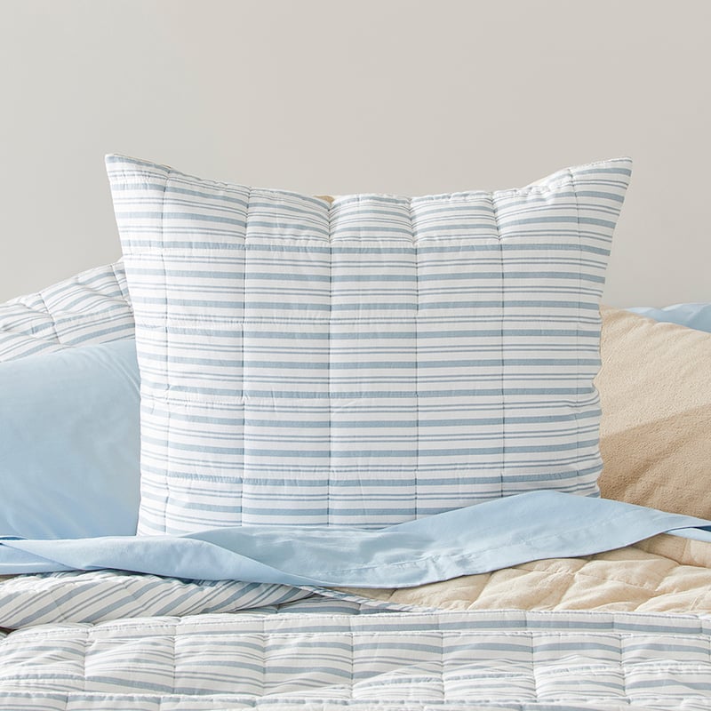 Olsen Printed Natural & Blue Stripe Linen Cotton Pillowcases