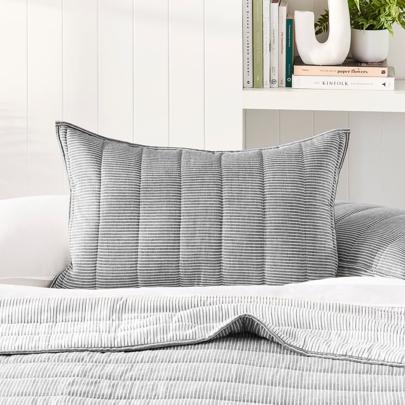 Cove Off White & Onyx Stripe Quilted Coverlet + Pillowcases