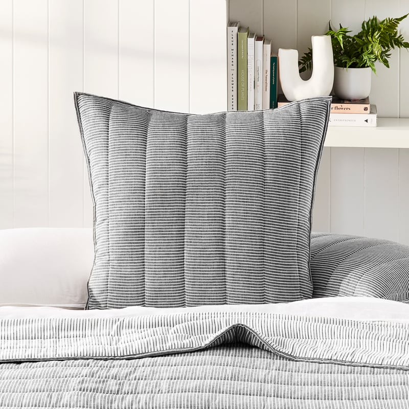 Cove Off White & Onyx Stripe Quilted Coverlet + Pillowcases