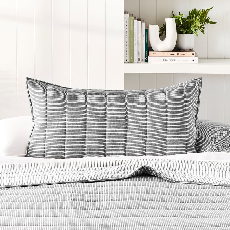 Cove Off White & Onyx Stripe Quilted Coverlet + Pillowcases